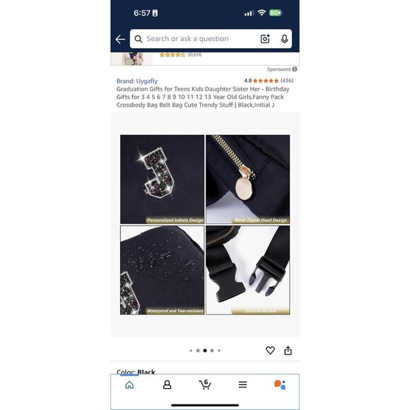 Fanny Pack Or Crossbody, Shoulder Bag Has Initial “J” With Sparkle On Black - Picture 3 of 5